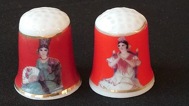 Espagne 1937 Fin Portrait Mode Robe Jeune Femme Modèle 2 Chine Souvenir Thimble