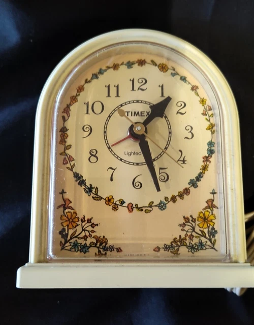 VINTAGE TIMEX ALARM Clock with Dial Model 74044A USA Floral works 12.