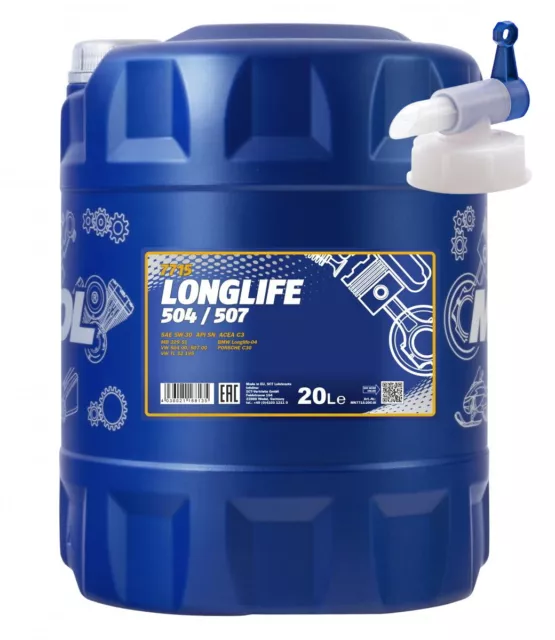 20 L Mannol Longlife 5W-30 Motoröl VW 504 00 507 00 BMW LL-04 229.51 +Hahn 5W30