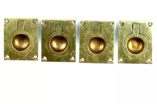 Set X 4 Vintage Brass Recessed Campaign Handles