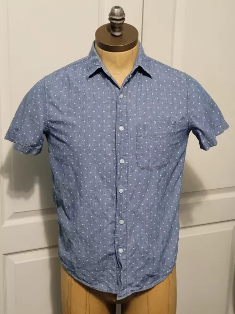 American Eagle Shirt Mens S Classic Fit Blue Denim Polka Dot Button Up Shirt