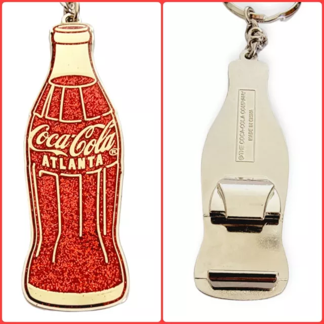 Coca Cola Atlanta Bottle Opener Keychain Glitter Soda Advertising Logo Keyring