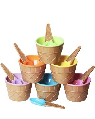 cucchiai Kram 100 pezzi, con cucchiai vasche di carta con cucchiai in legno Set di 100 bicchieri da gelato da 250 ml ciotole colorate da dessert contenitori per alimenti 