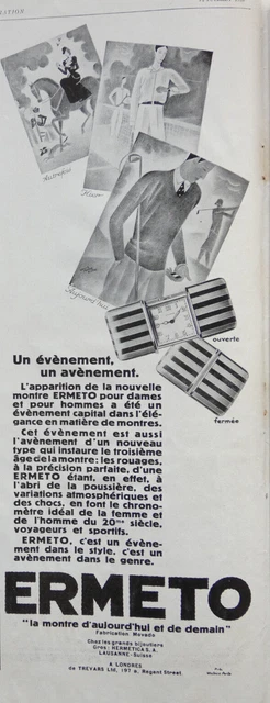 Publicité De Presse 1928 Montre Chronomètre Ermeto Pour Dame Et Hommes