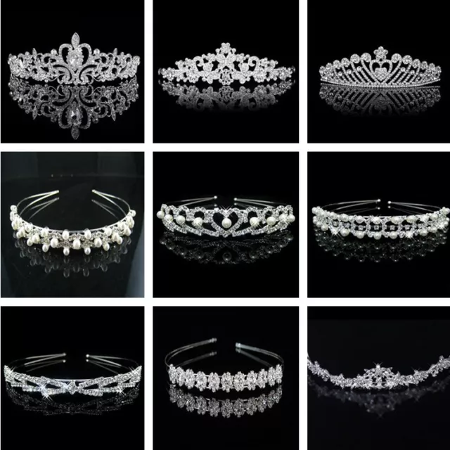 Silver Bridal Veil Tiara Diamante Rhinestone Crown Wedding Party Prom Headband