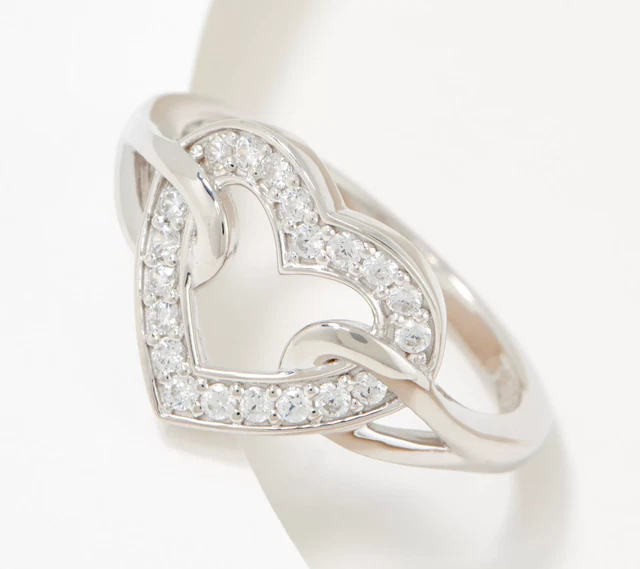 Diamonique x Lisa Mason CZ Round "Heart of Hope" Ring Size 6 Sterling Silver