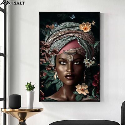 Beautiful African Women Flowers Canvas Wall Art Floral Girl Poster Decoration
