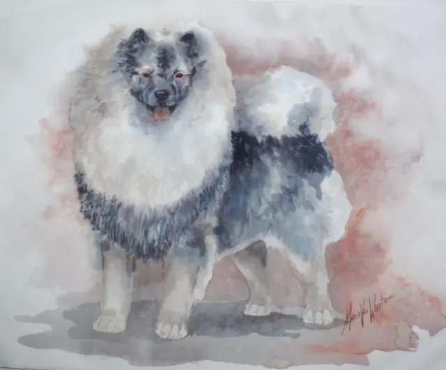 Marcia Van Woert Painting Signed and Dated Norwegian Elkhound Dog