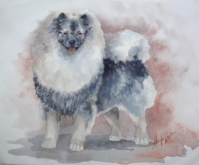 Original Marcia Van Woert Keeshond Dog Painting (1994) - Signed & Dated GORGEOUS