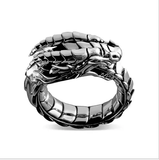 AU Cool Men Silver Plated Dragon Rings Hip Hop Party Fashion Punk Ring Gift