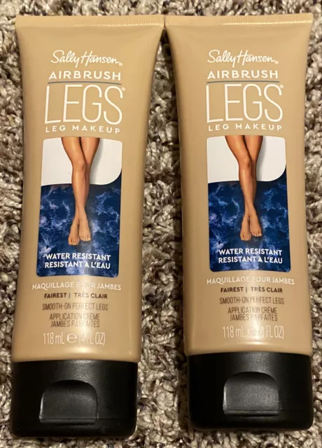 (2)-4oz SALLY HANSEN AIRBRUSH LEGS SMOOTH ON LEG MAKEUP FAIREST WATER RESISTANT