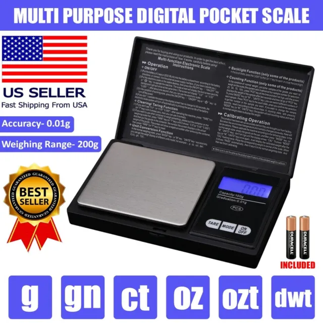 Pocket Digital Scale Jewelry Gram Weight 0.01g 200g Precision Gold Herb Diamonds