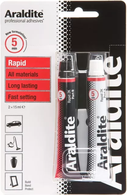 Araldite Rapid Tube 2x15ml Epoxy Strong Adhesive Long Lasting All Materials Glue