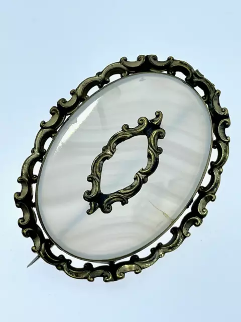 Viktorianische ovale Chalcedon Brosche C-Verschluss Verschluss Antiker Schmuck 2,5" Oval