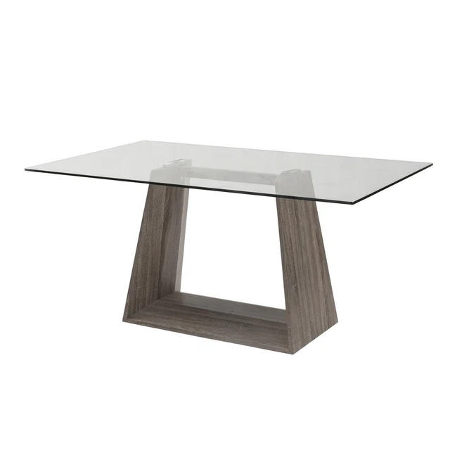 Armen Living Bravo Contemporary Dining Table In Dark Sonoma Base With Clear...
