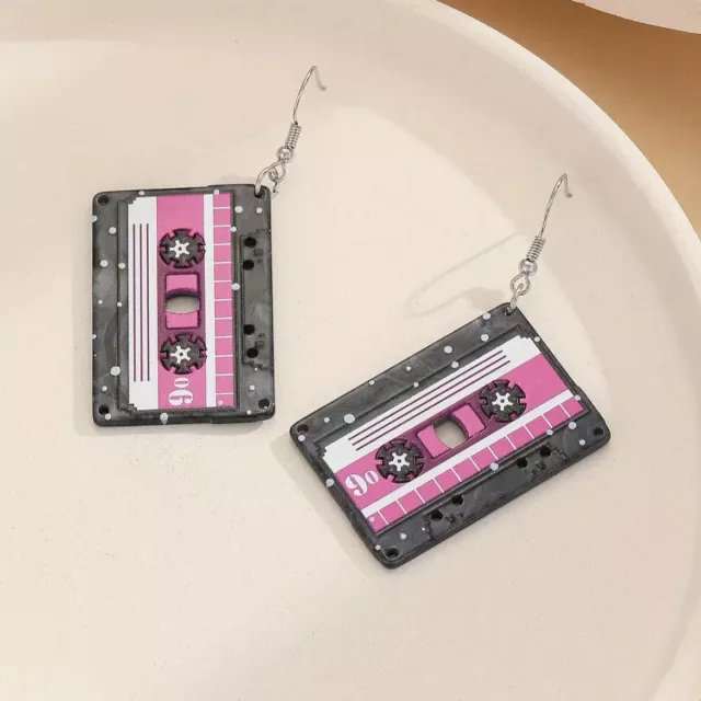 US SELLER Y2K 80s 90s Cassette Tap Music Lover Dangle Earrings Gift Old School