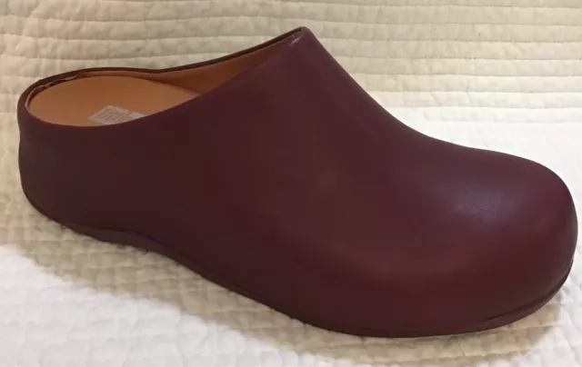 FITFLOP SHUV LEATHER WEDGE CLOG MULE PLUMMY MAROON Size 7