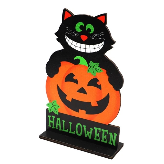 Halloween Wooden Sign Pumpkin for Cat Table Decor Centerpiece Party Ornam