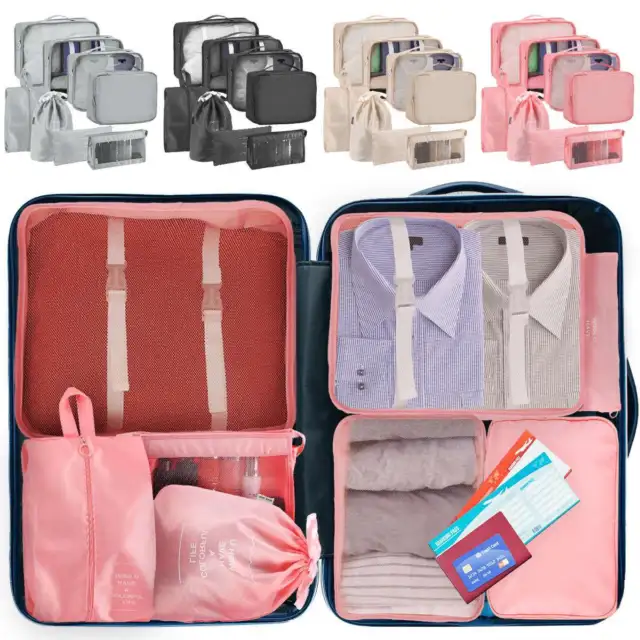 8PCS Travel Luggage Organiser Set Suitcase Storage Bags Clothing Packing Bag