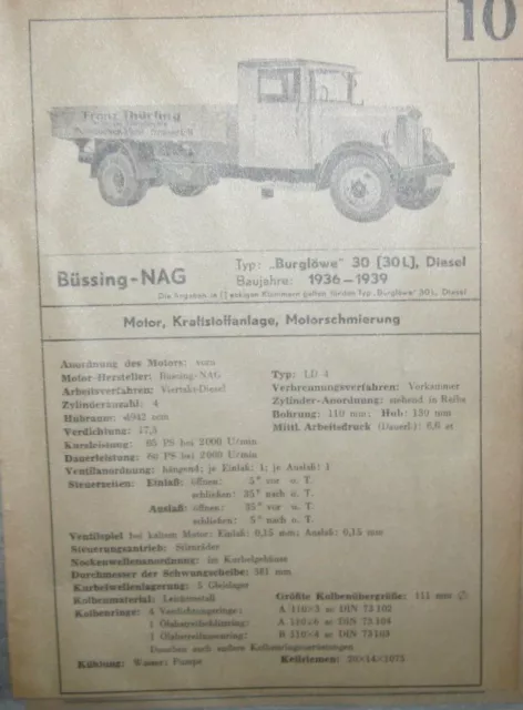 * Büssing-NAG Burglöwe 30 30L Diesel  1936-39  Datenblatt Typenblatt + Wartung