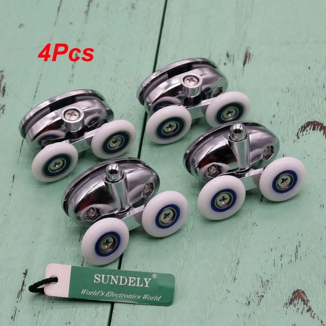 4x Heavy Duty Zinc Alloy Twin Bottom&Top Shower Door Wheels Rollers Runners 25mm