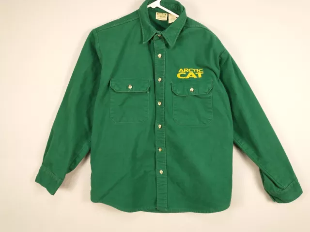 Vintage Arctic Cat Shirt Men's Large L Green Chamois Button Up Long Sleeve