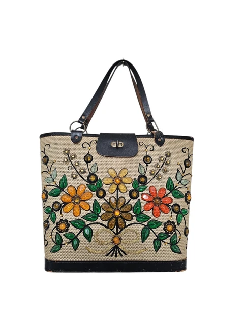 VTG 1960`S ENID Collins Style Jewel Tone Purse Canvas Tote