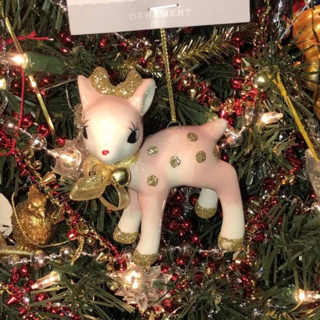 🎄Wondershop Retro PINK Deer Ceramic 3” Christmas Tree Reindeer Ornament