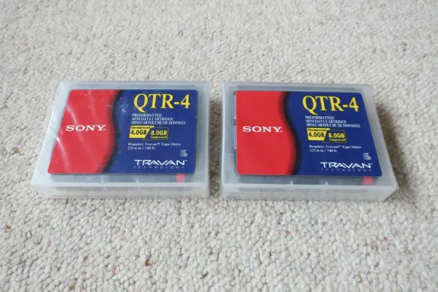 2 Sony Travan QTR-4 Mini Data Cartridge 4.0GB 8.0GB Streamer Band