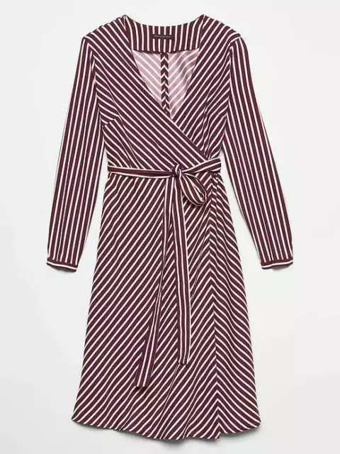 Banana Republic Faux Wrap Dress NEW Burgundy White Stripe NWT MSRP $89 SZ 2,6