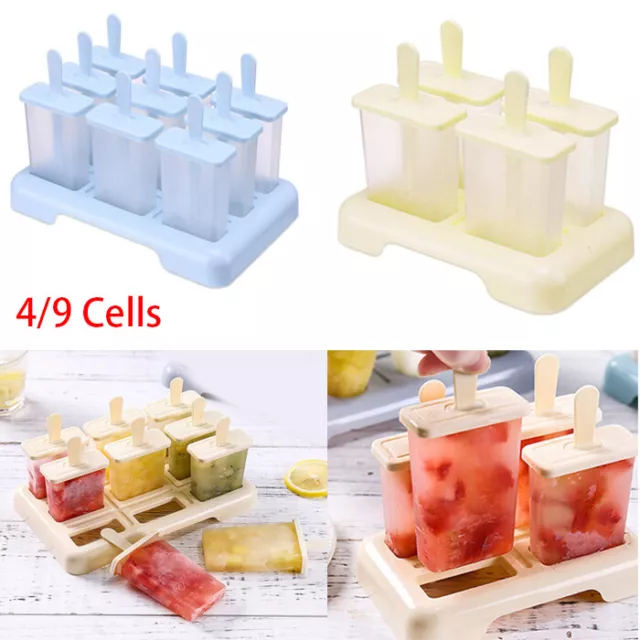Ice Cream Mold 4/9 Cells Block Moulds Icy Pole Jelly Pop Popsicle Maker Mould