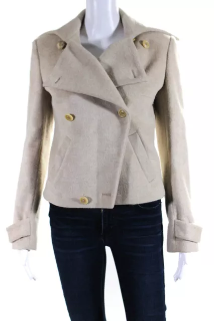 Stella McCartney Womens Wool Long Sleeve Double Breasted Jacket Brown Size 40