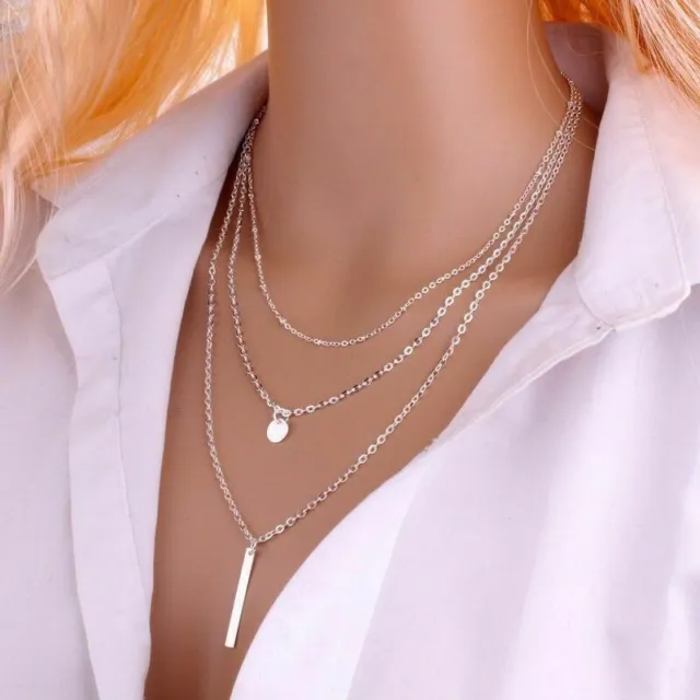 Boho Women Multi-layer Long Chain Pendant Crystal Choker Necklace Jewelry