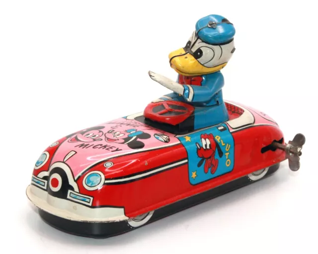 DISNEY "DONALD DUCK in RED WIND UP CAR", TIN LITHO, CLEAN, WORKING CONDITION