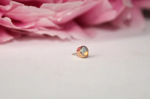 14k Solid Gold Bezel Stud With Real Opal, 25g threadless 14g and16g threaded pin