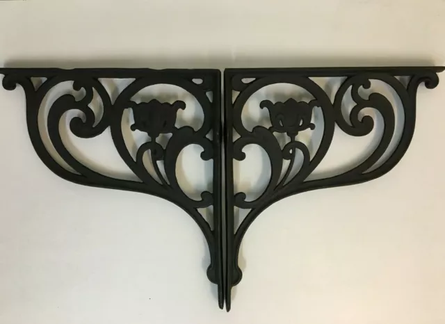 Antique Art Nouveau Pair 15¼" Cast Iron Toilet Cistern Brackets Wall Shelf QP347