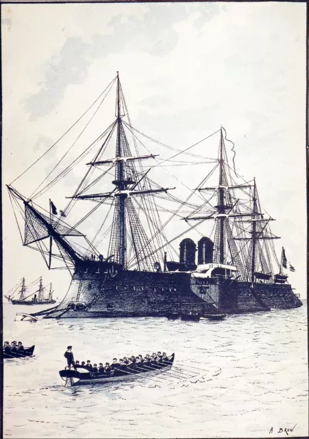 NAVY: WARSHIP ""The DEVASTATION"" in TOULON HARBOUR - 19th Engraving