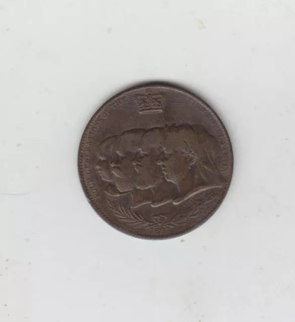 1897 Victoria Diamond Jubilee Four Generations Medallion, Good Fine