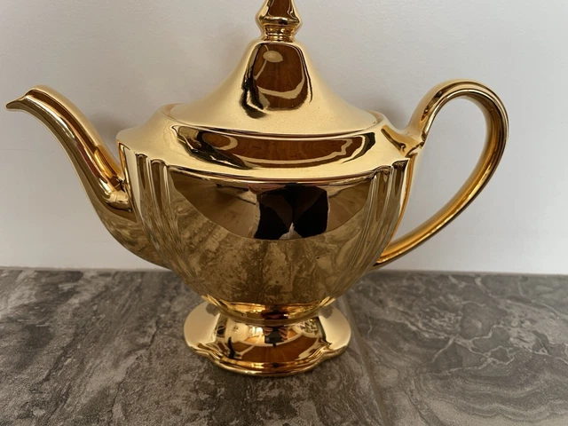 Vintage Royal Winton Grimwades Gold Fired Teapot, Creamer & Sugar Bowl 2
