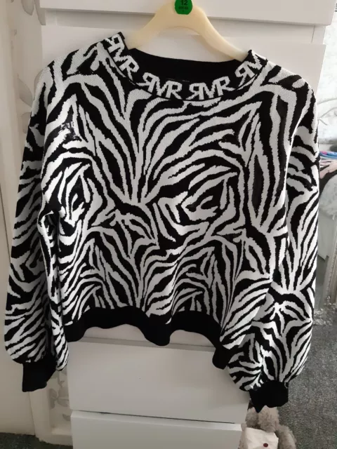 Girls jumper from River Island age 11-12 zebra print with sequins, worn