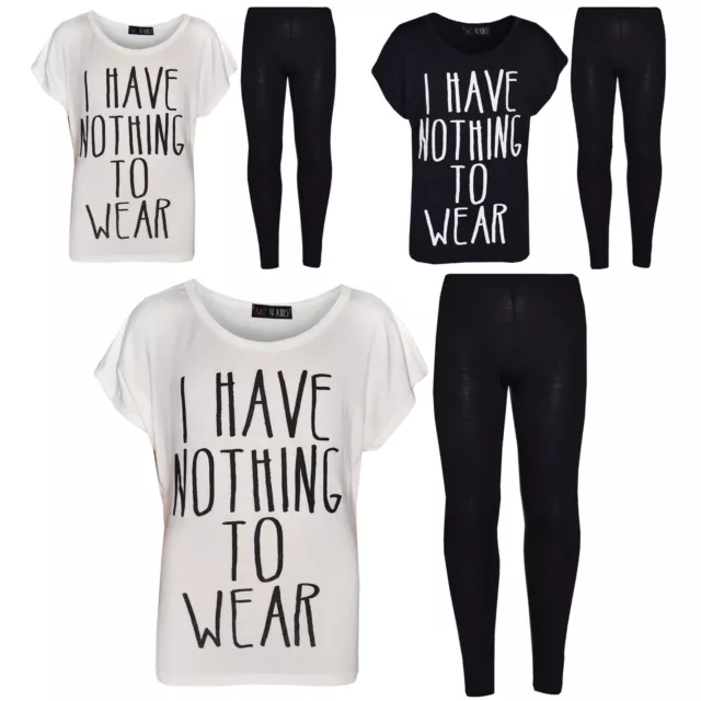 Girls Top Kids I Have Nothing To Wear Print T Shirt Tops & Legging Set 7-13 Year