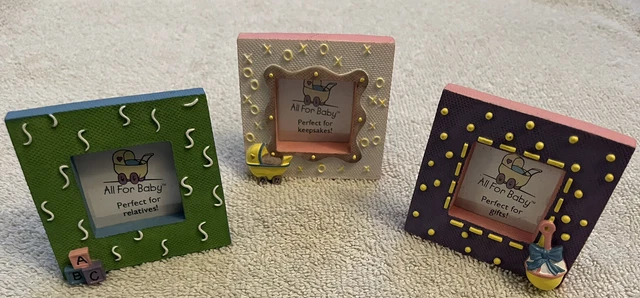 Adorable Baby Picture Frames, Lot of 3, ABC, X&O WITH BABY CARRIAGE, & RATTLE!!
