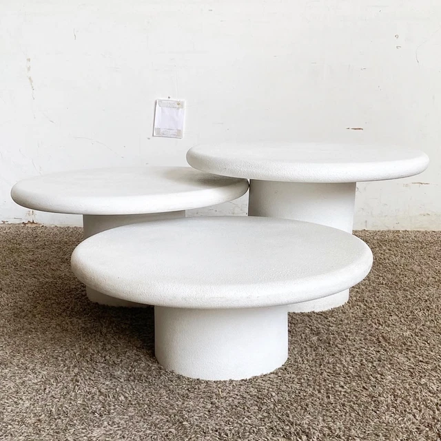 Postmodern White Plaster Mushroom Nesting Tables - Set of 3