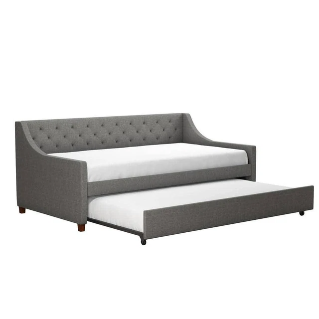 Novogratz Daybed Trundle Linen Twin Wood Composite Assembled Gray