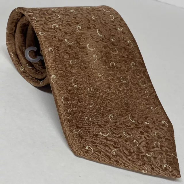 Calvin Klein Neck Tie Men's Brown Paisley Silk Work Wedding Weekend USA Made. S3