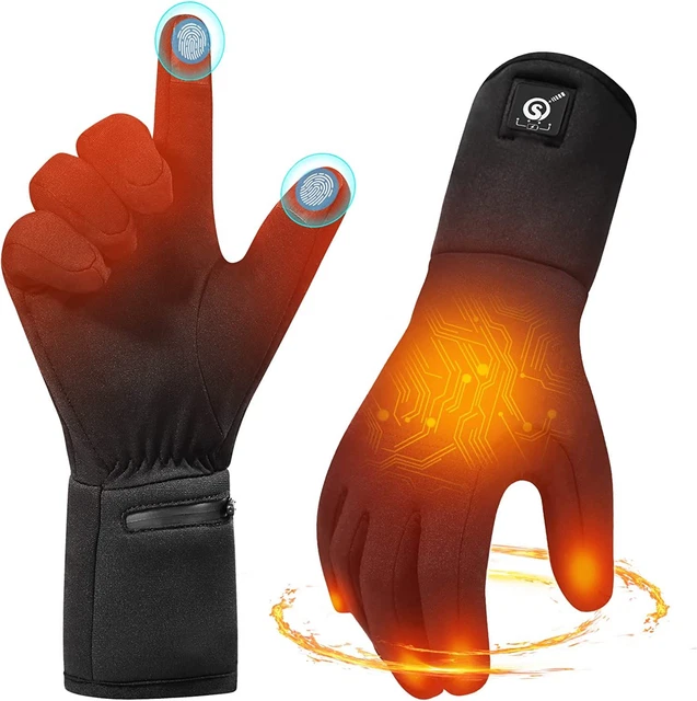 Heated Glove Liners Rechargeable Gloves - Electric Battery XX-Small, Black