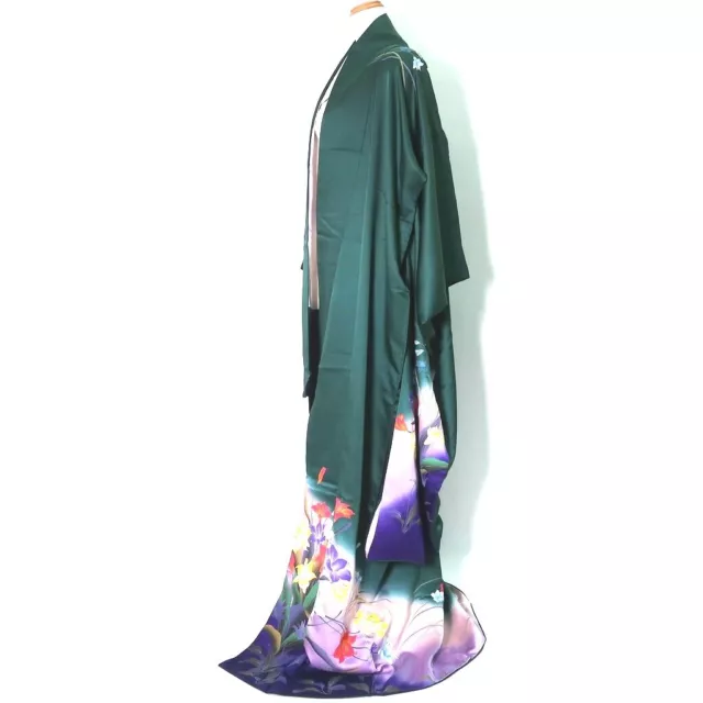 9160D5 Silk Japanese Kimono Furisode Hibiscus Bellflower Tall