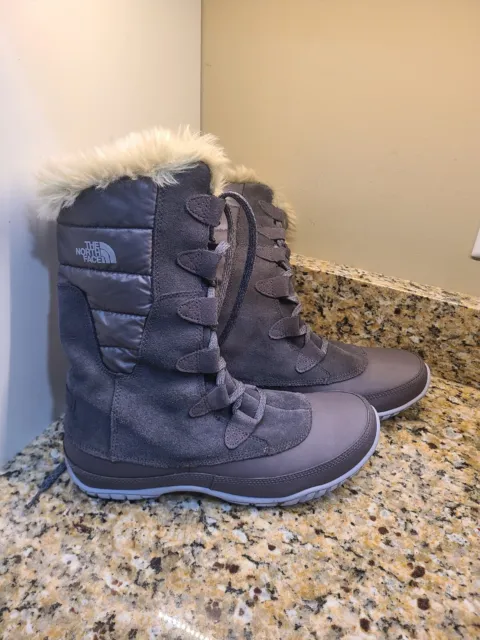 Women's NORTH FACE Nuptse Purna II Suede Leather 200g Faux Fur WINTER BOOTS 10