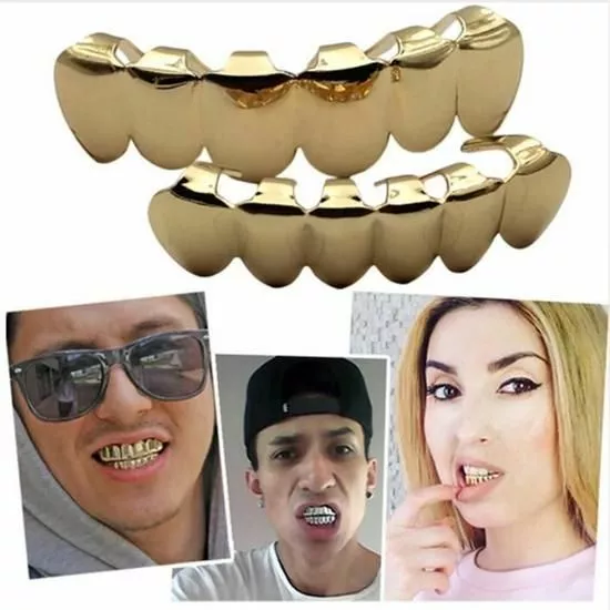 14K Dents Grillz Croc Plaqué Doré Cristal Hip Hop Bling BIjoux Strass