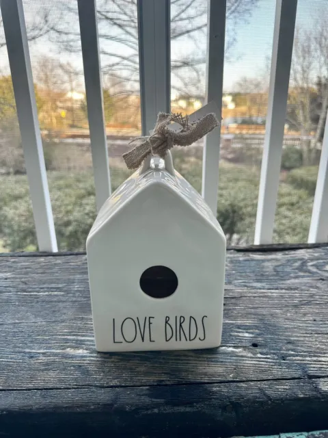 RAE DUNN by Magenta LOVE BIRDS White Ceramic House Shaped Birdhouse NEW
